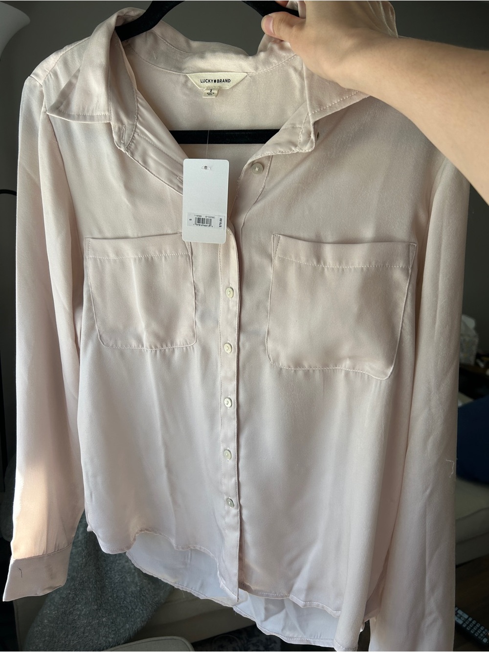Silky Button-Up Blouse in Light Pink